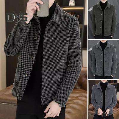 Herren Wollmantel Revers Langarm Einreihig Mantel Jacke Einfarbig Knopf Design Regular Fit Winter Oberbekleidung