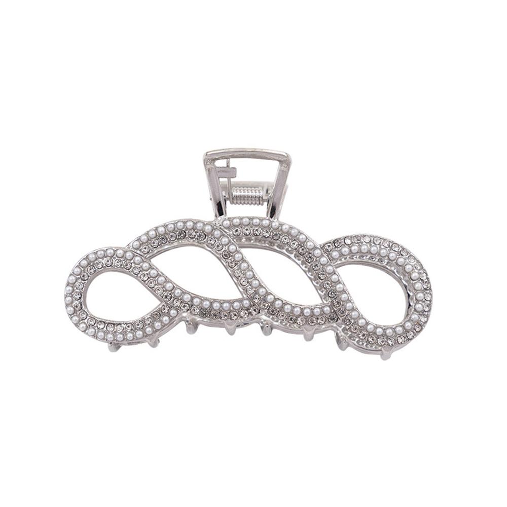 1PC Elegant Hair Clips High-end Water Diamond Shark Clips Women s Twist Pearl Grabbers Circular Hair Accessories Hair Grips серебряный