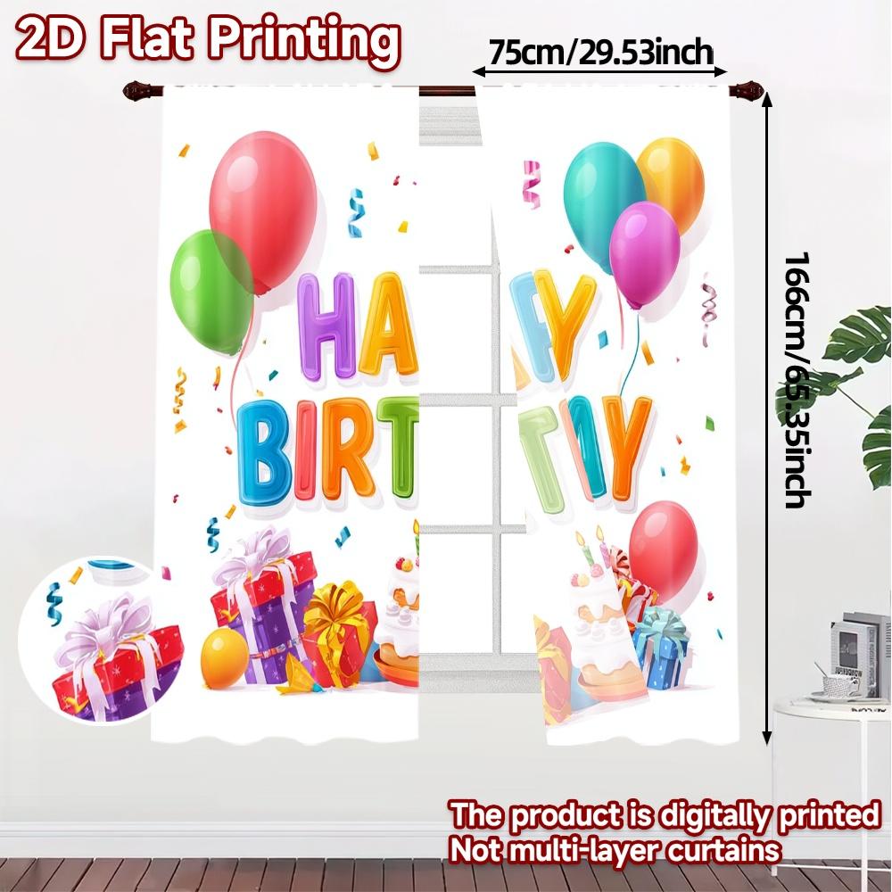 2pcs, 2D FLAT PRINTING Curtains (Without Rod) Birthday Bliss(10) Modern Minimalist Curtains Durable 100% Polyester Fabric