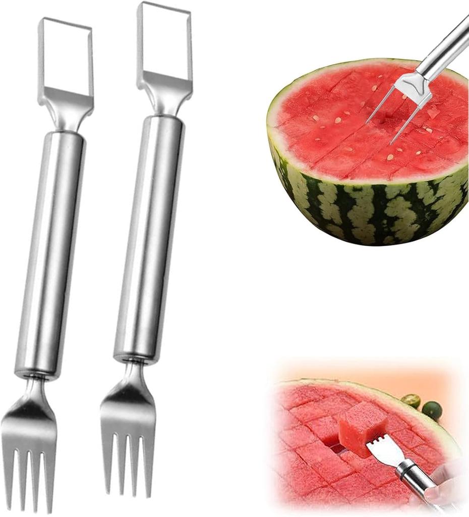 2-in-1 Stainless Steel Fruit Cutter, Watermelon Cutter, Stainless Steel Watermelon Fork Slicer, Watermelon Cutter Slicer Tool Fruit Forks Slicer Knife