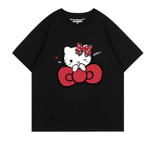 Miniso 2026 Hello Kitty Round neck ShortSleeve TShirt for Women men Couple Summer INS Student LooseFit Leisure Hotselling