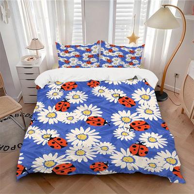 3pcs Ladybug Daisy Soft and Comfortable Breathability, Bedding Set, Machine Washable, Suitable for All Seasons172