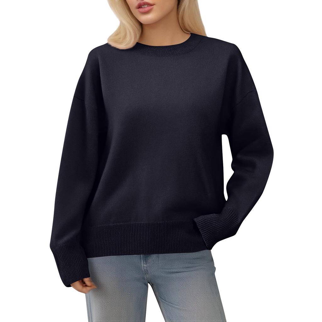 Women's Oversized Knit Sweater, Comfortable Top, Cute Thick Round Neck Plus Size Pullover Long Sleeve Clothing