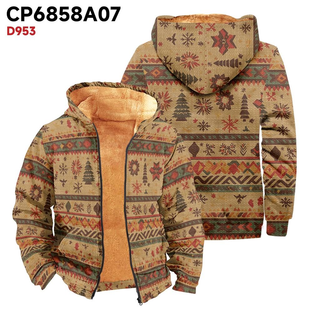 Men's Print Long Sleeve Pocket Coat Fashion Plus Velvet Overcoat
