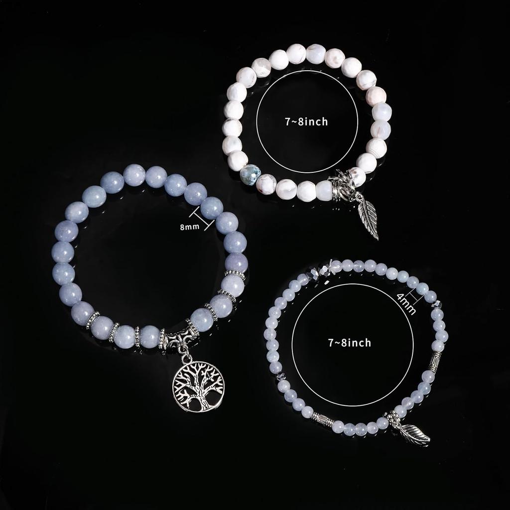 Healing Crystal Bracelets for Women, 8mm Beaded Natural Stone Stretch Chakra Bracelets Tree of Life