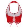 Ladies Y2k Glossy PU Mini Corset Top Halter Neck V Cut Front Zip Back Lace Up Sleeveless Crop Vest for Nightclub Party