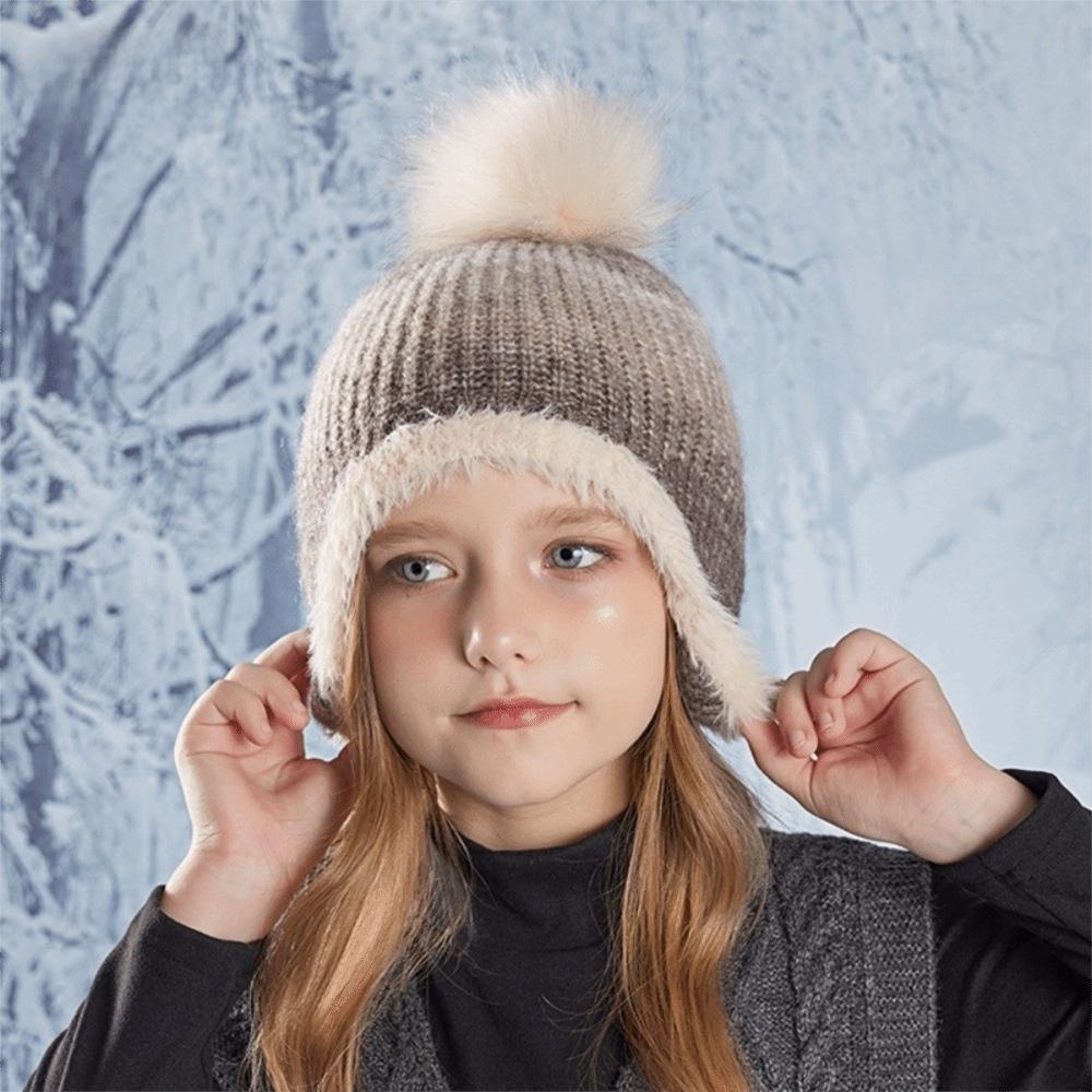 Multicolor Kids Knitted Hat Hairball Beanie Cap Cute Knitted Bucket Hat Autumn