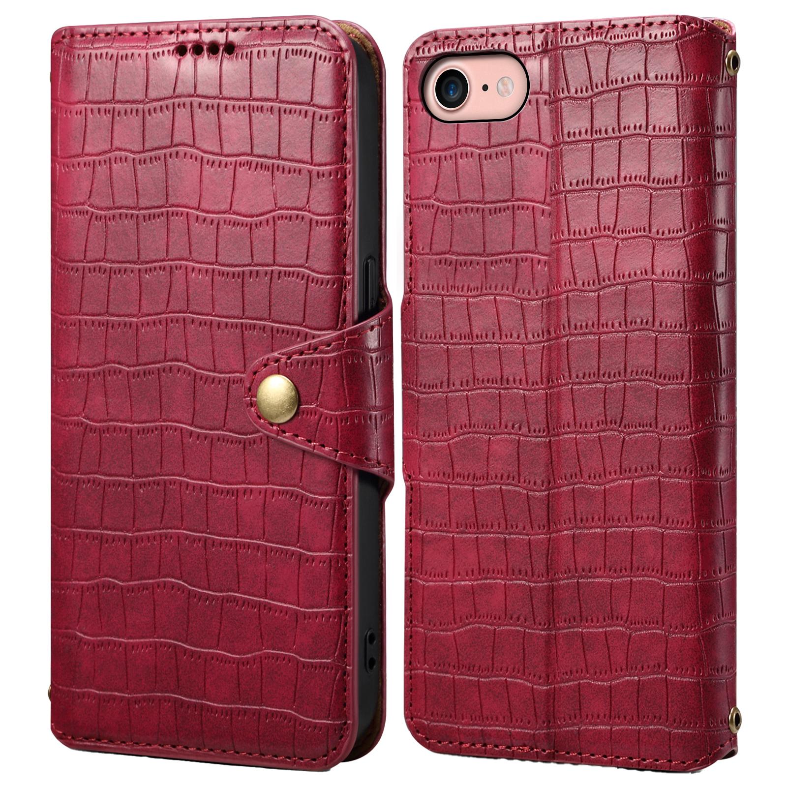 

For iPhone 7/8/SE (2020)/SE (2022) Case Folio Stand Feature Crocodile Texture Leather Phone Cover Red