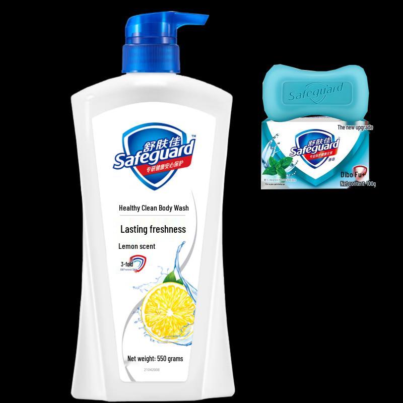 Safeguard Lemon Scent Shower Gel 550g & Mint Soap 100g Set
