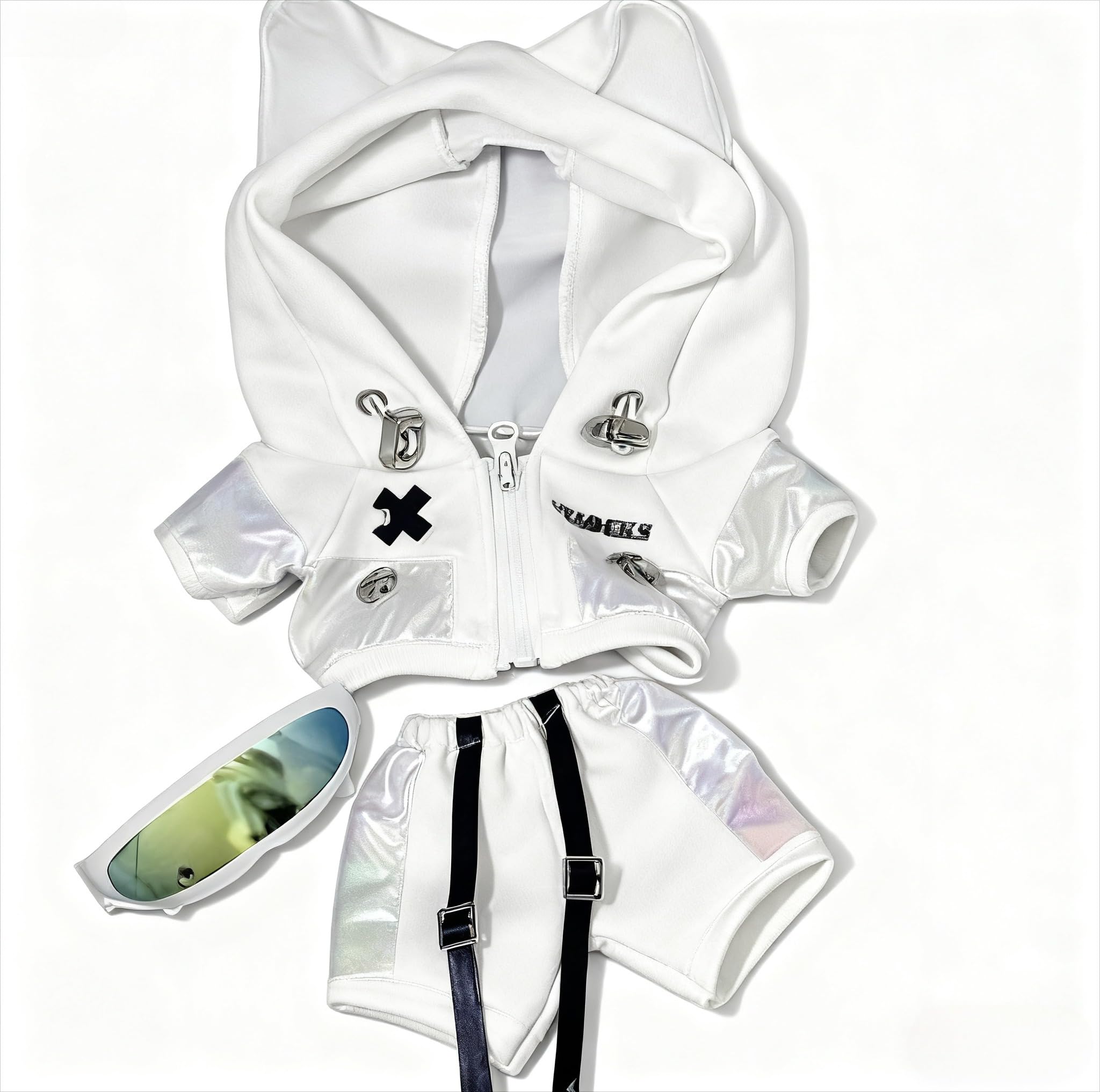 

Набор из 3 предметов плюшевой одежды для кукол (20см): Куртка, Брюки, Зеркальные Солнцезащитные Очки и Брюки [Б/У]