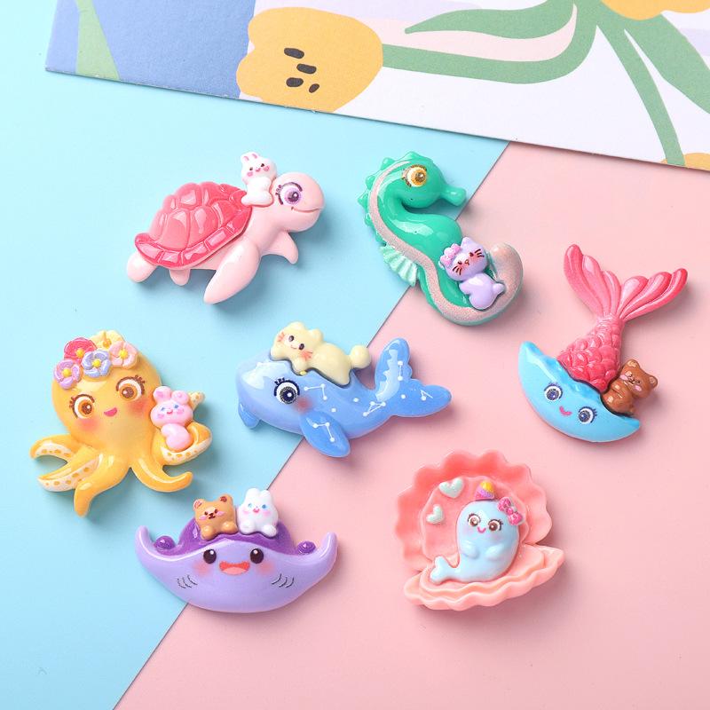 10 Pcs New Cute Cartoon Marine Animal Series Dolphins Resin Scrapbook Diy Jewelry Children Gift Hairpin Accessories A82