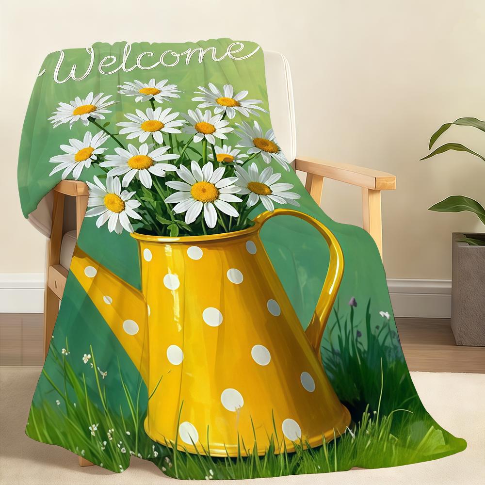 Yellow Polka Dot Watering Can Blanket Soft Throw Blanket for Home Bedroom Bed Sofa Picnic Travel Office Rest Cover Blanket Gift