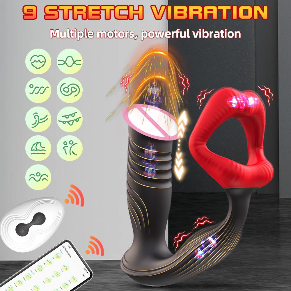 Remote and APP Control Male Prostate Massager Cock Rings Thrusting Butt Plug Vibrator Dildo Anal Plug For Men Woman Adult