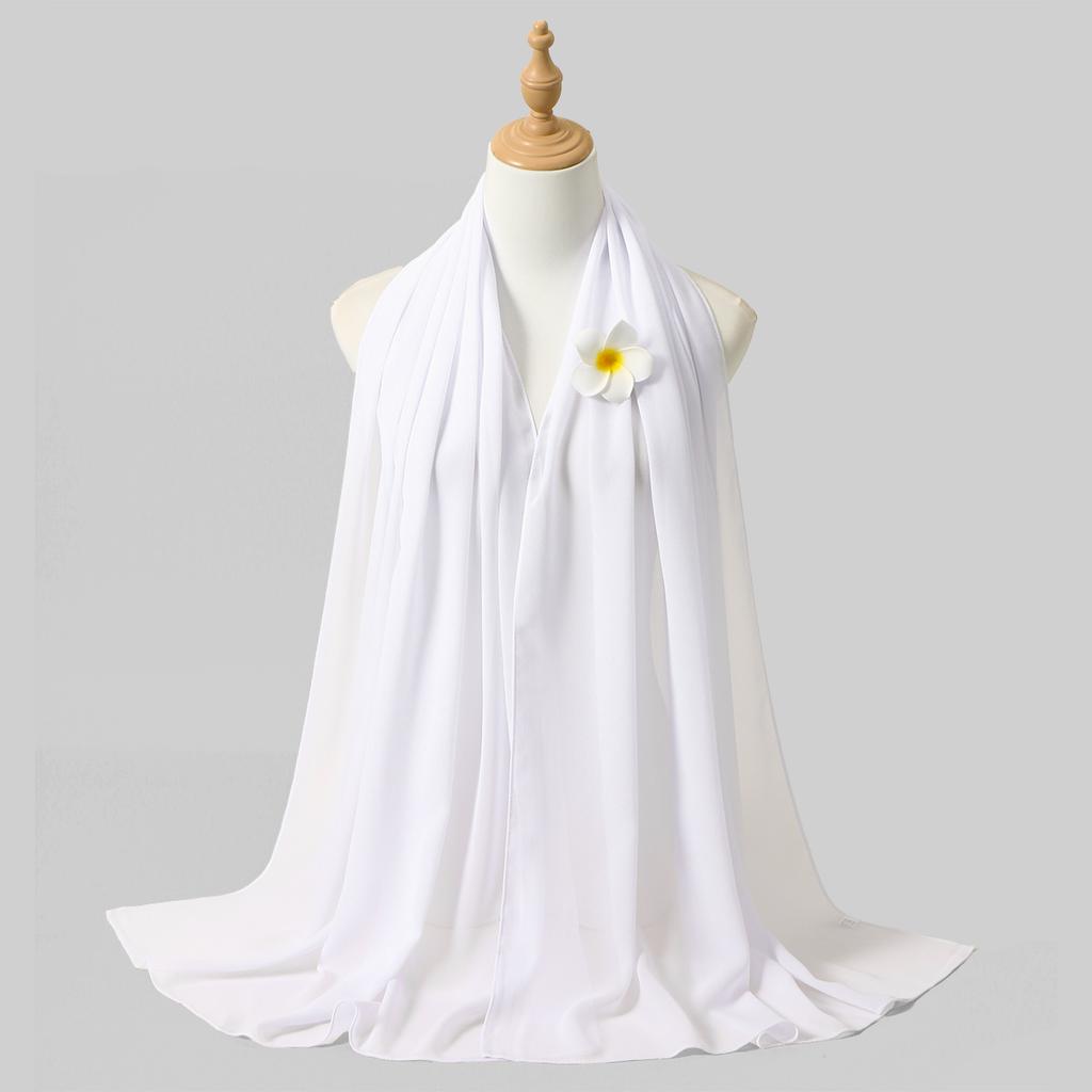 2Pcs Elegant Chiffon Scarf And Flower Pins Set Muslim Women Hijab Head Wraps Plain Voile Foulard Femme Turban Bandana 180*70Cm