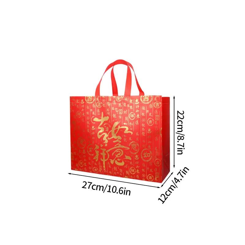 Red New Year Gift Bag  Chinese Lunar Year Gift Packaging Supplies Gifts Box Festival Non-Woven Fu Word Red Lucky Tote Bags