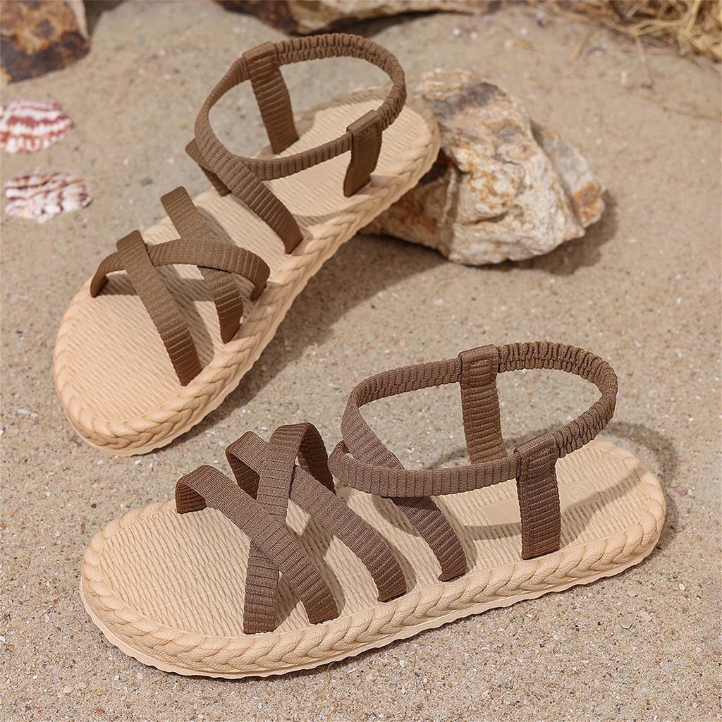 Women's Plus Size Casual Sandals Cross Strap Design Round Toe Open Back Flat Sole Comfortable Lightweight Summer Footwear