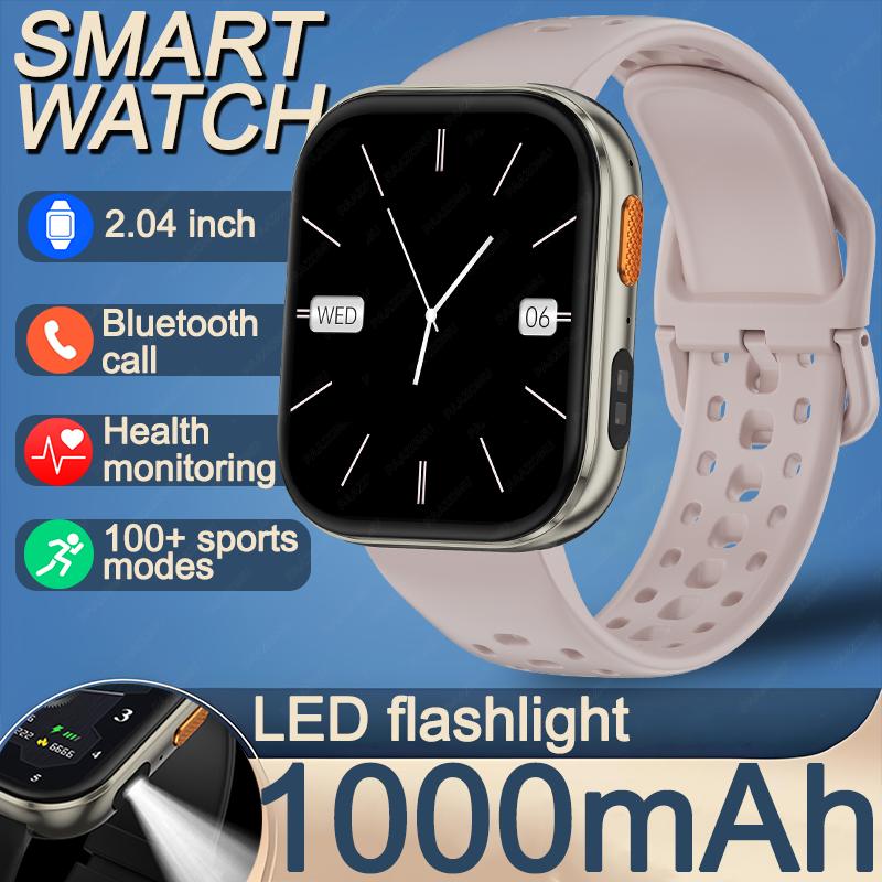 New smart watch 1000mAh 2.04 inch HD screen all day health heart rate detection 100+ sports IP68 waterproof Bluetooth call