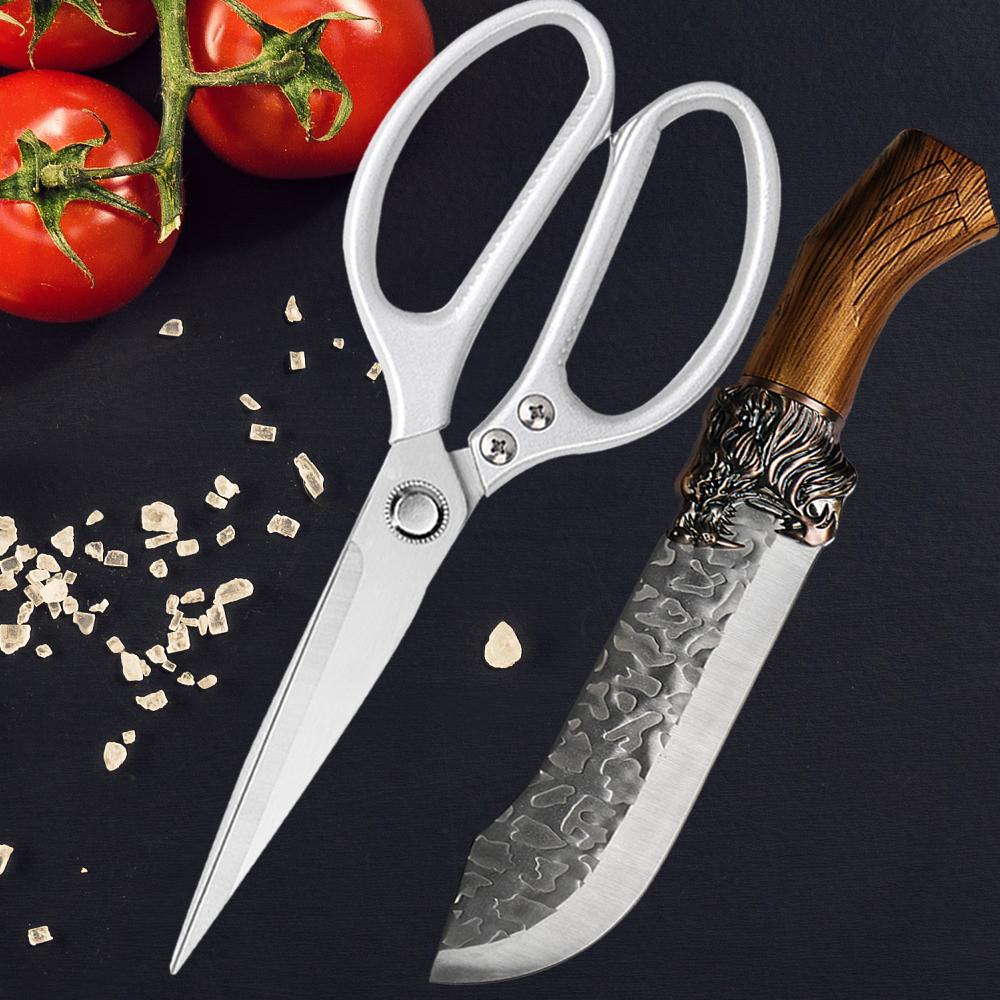 Kitchen Scissors Knife Set Professional Kitchen Powerful Scissors Meat Cleaver Boning Knife Forged Multifunctional Kitchen Knife
