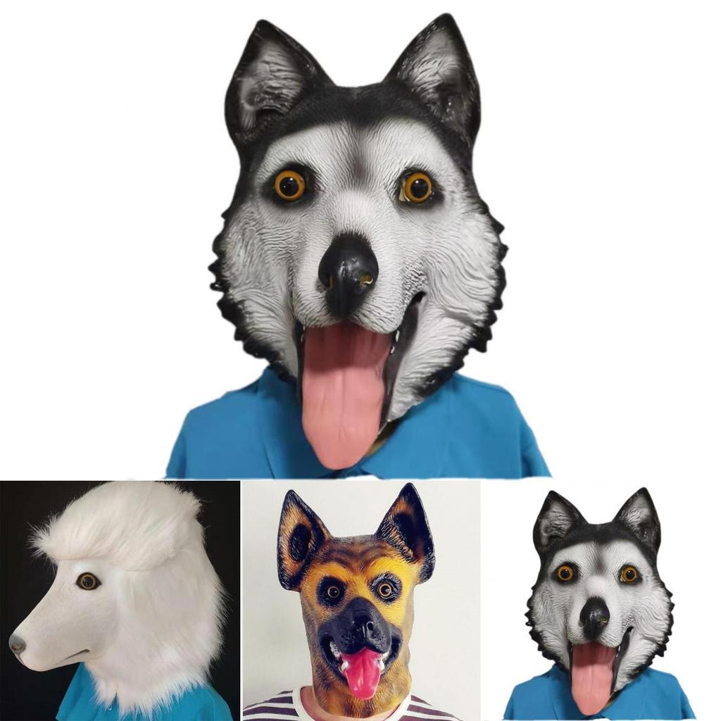 Máscara de Látex Poodle Lobo Cão Husky Fantasia de Animal de Desenho Animado Para Natal e Halloween