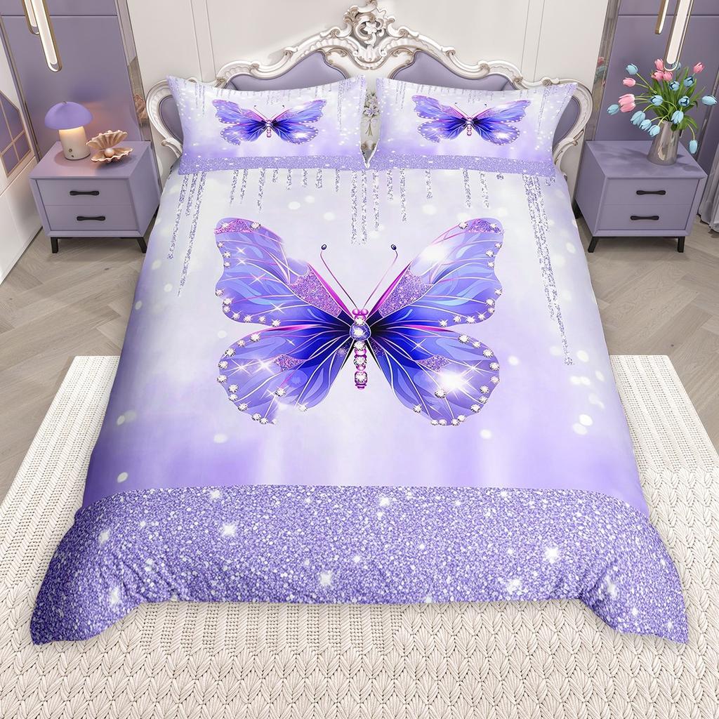 Comforter Homewish Chic Butterfly For Girls Colorful Glitter Stars Comforter Set Rainbow Flowers Bed Set