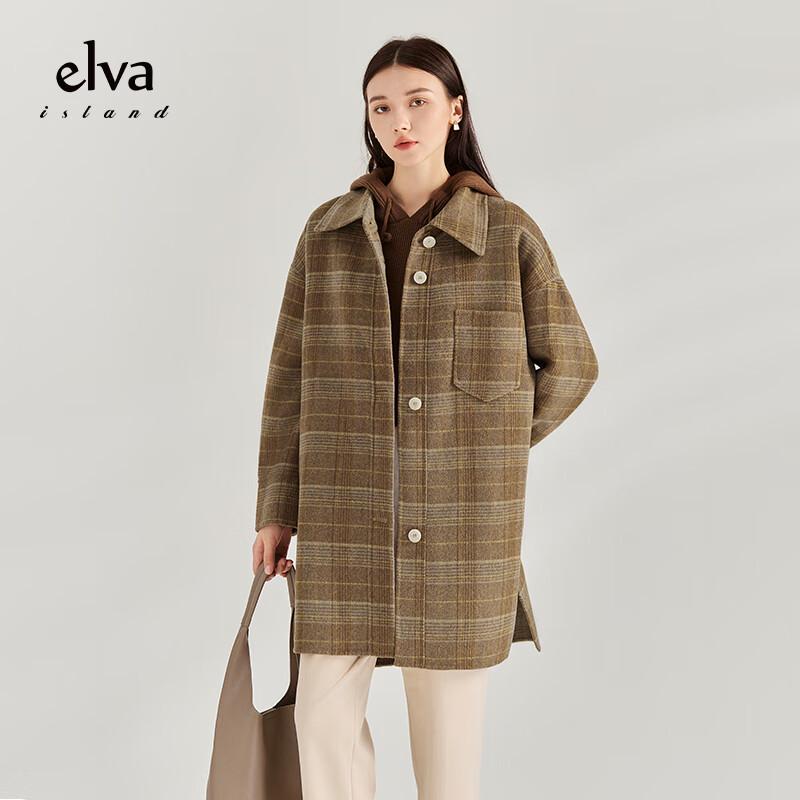 Elva' Island Women's Retro Plaid Wool Coat