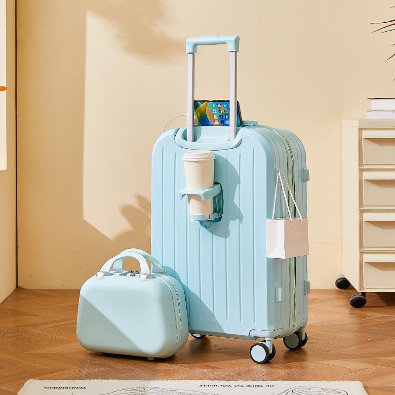 Women’s Durable Leather Trolley Suitcase: New Model, Mother-Child Carry-On with Lock