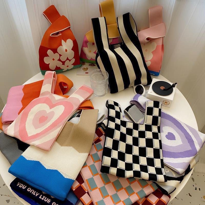 Women's Knit Tote Bag,Crochet Shoulder Bag,Small Woven Handbag,Portable Purse