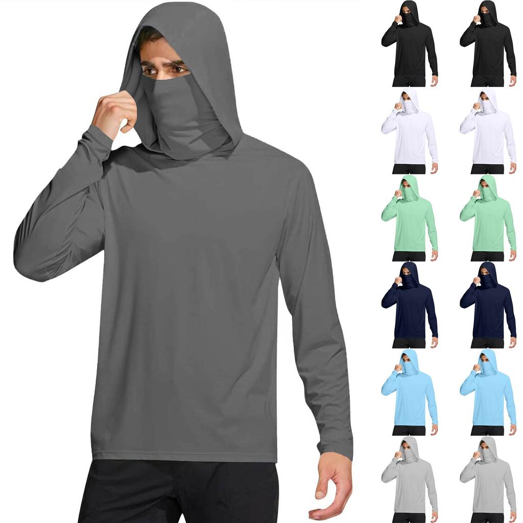 Pánské tričko s maskou Lehký s dlouhým rukávem s kapucí Turistika Rybaření Výkon