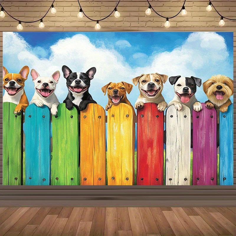 1Pc Ute Dogs On Rainbow Fence Tapestry Wall Hanging For Kids Room Bedroom Decor Fun Animal Print Home Decoration Gift