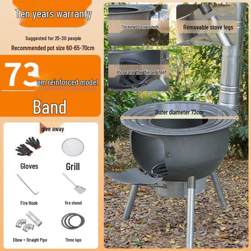 Thickened Integrated Firewood Stove for Outdoor & Rural Home Use: Portable Iron Pot & Extra Heat.