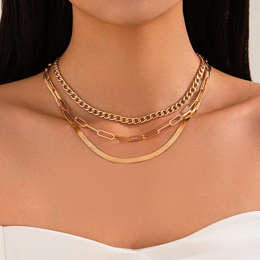 Punk multi-layer snake bone box chain necklace, personalized metal mixed and matched chain simple necklace