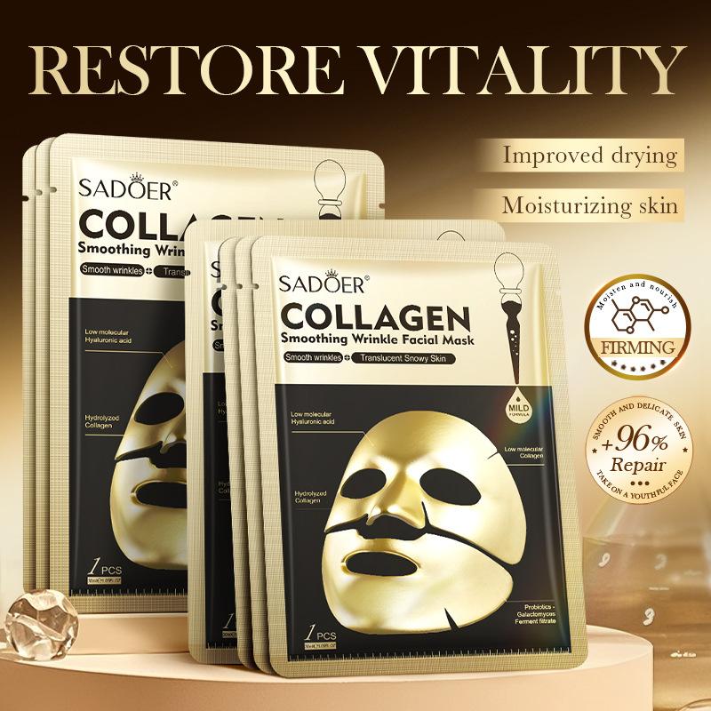 SADOER Maschere Viso al Collagene Dorato Idratanti Anti-Età Antirughe Maschera Viso in Foglio Maschere al Collagene Prodotto per la Cura della Pelle