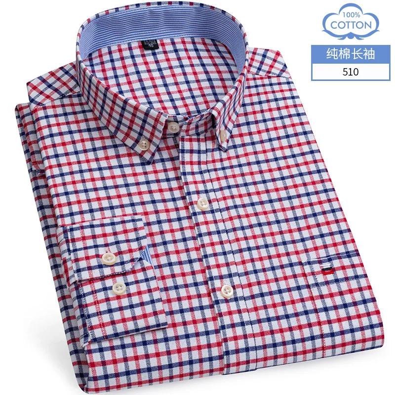 100% Cotton Oxford White Casual Shirts for Men Long Sleeve Buttons Plaid Shirt Striped Pocket Men Shirts Plus Size 7XL Camisas