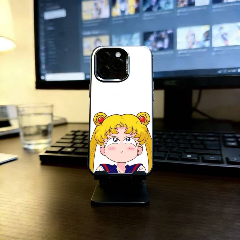 Cartoon S-Sailor M-Moons Phone Case For iPhone 17,16,15,14,13,12,11 Plus,Pro Max,XS,Colored Silver Plated Inside Cover