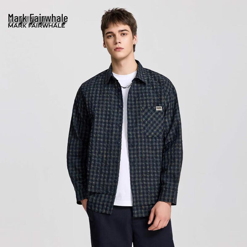Mark Fairwhale Men's Retro Plaid Loose Fit Shirt Jacket