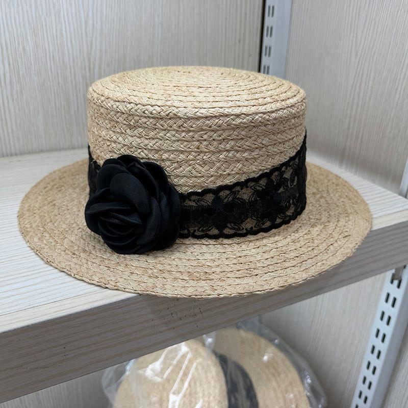Women's Summer Fairy Netting Lace Raffia Straw Hat Sun Protection Beach Travel