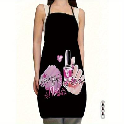 1pc Stylish Polyester Nail Polish Printed Apron - Adjustable, Water-Resistant, And Comfortable Kitchen Apron For Home Cooking, Baking, BBQ