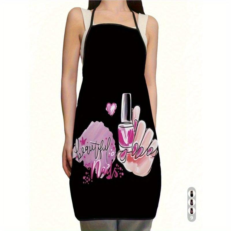 

1 шт. Стильный полиэстеровый фартук с принтом лака для ногтей - Регулируемый, водостойкий и удобный кухонный фартук для домашней готовки, выпечки, барбекю 1PC разноцветный