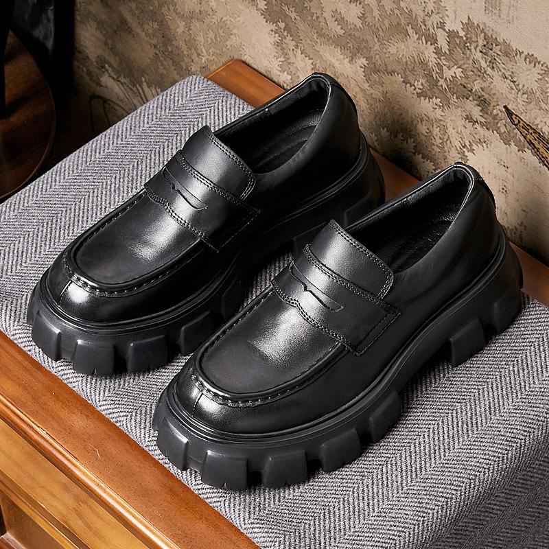Модные повседневные кожаные туфли мужские британские туфли на платформе с одной педалью — фото 4