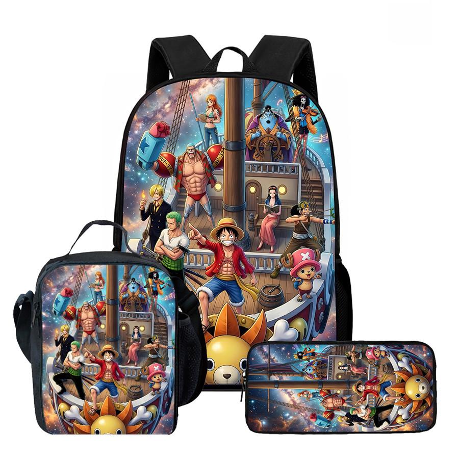 15 Inch 3PCS One Piece School Backpack Set with Lunch Bag Pencil Case Durable Lightweight Unisex Daypack for Boys Girls Age 6-10