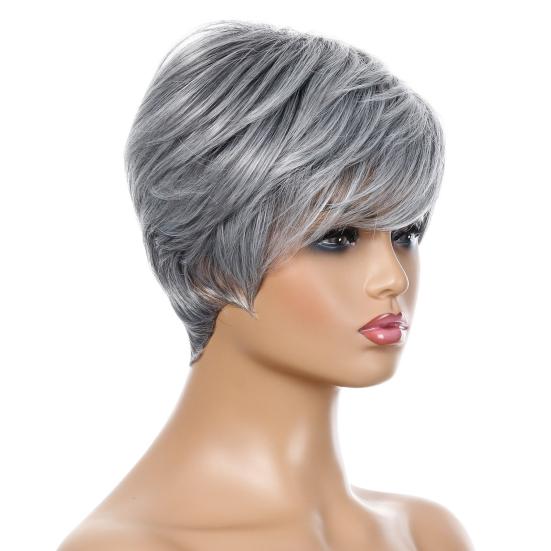 Colored Wig Natural Silver Grey Color Fluffy Realistic Trendy Cosmetics Accessory High Temperature Silk Short Hair Women Wig