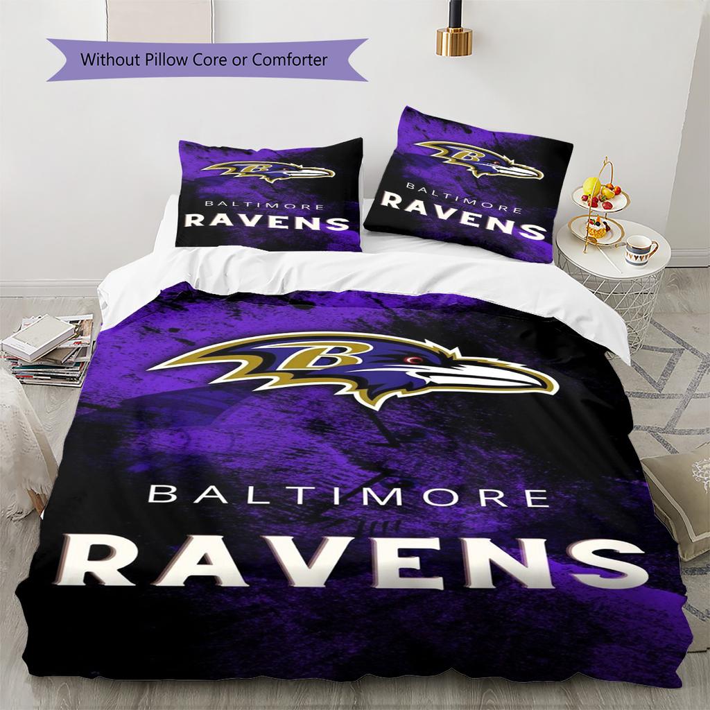 Baltimore Ravens Pattern Bedding Set Quilt Cover Pillowcase Home Decor Gift (1 * duvet cover + 2 * pillowcase, without core)