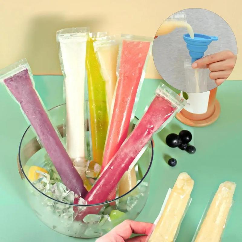 Disposable Popsicle Mold Bags BPA-Free Freezer Tubes with Zip Seals and Funnel  for Ice Pops Yogurt Juice Smoothies