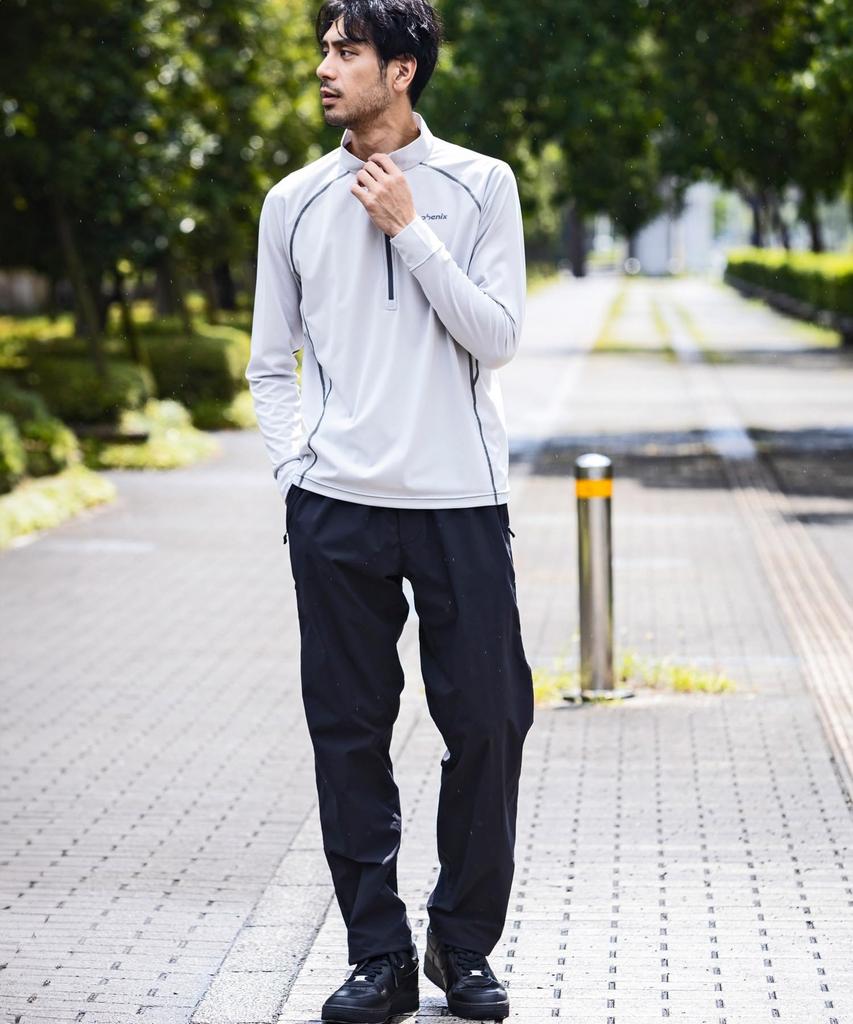 Phoenix Half Zip Long Sleeve Gray Men's T-Shirt, (PH9600)