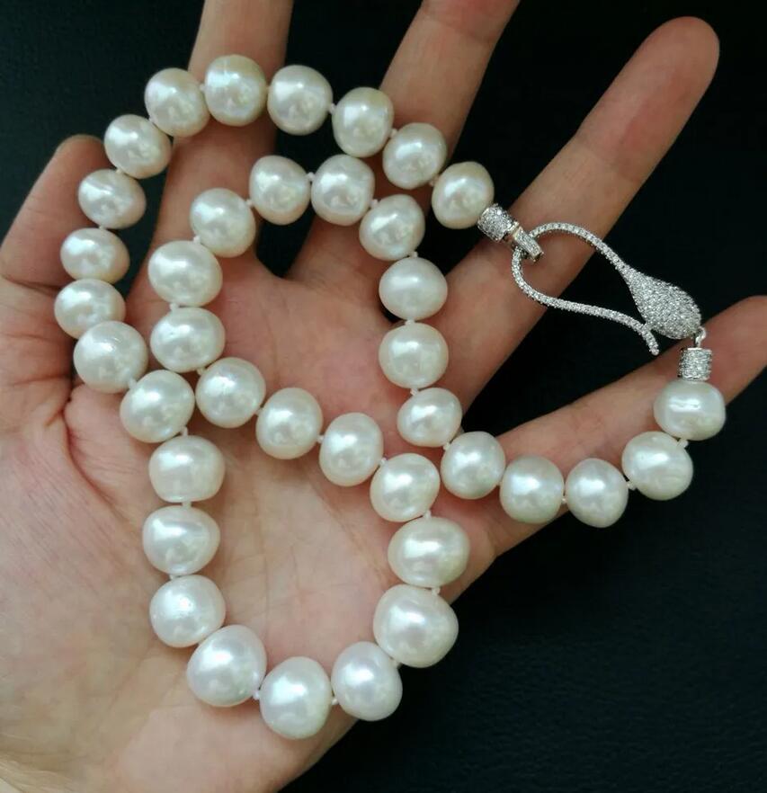 

Натуральный пресноводный жемчуг 10-12 мм жемчужное ожерелье роскошная хрустальная застежка 18-дюймовые украшения