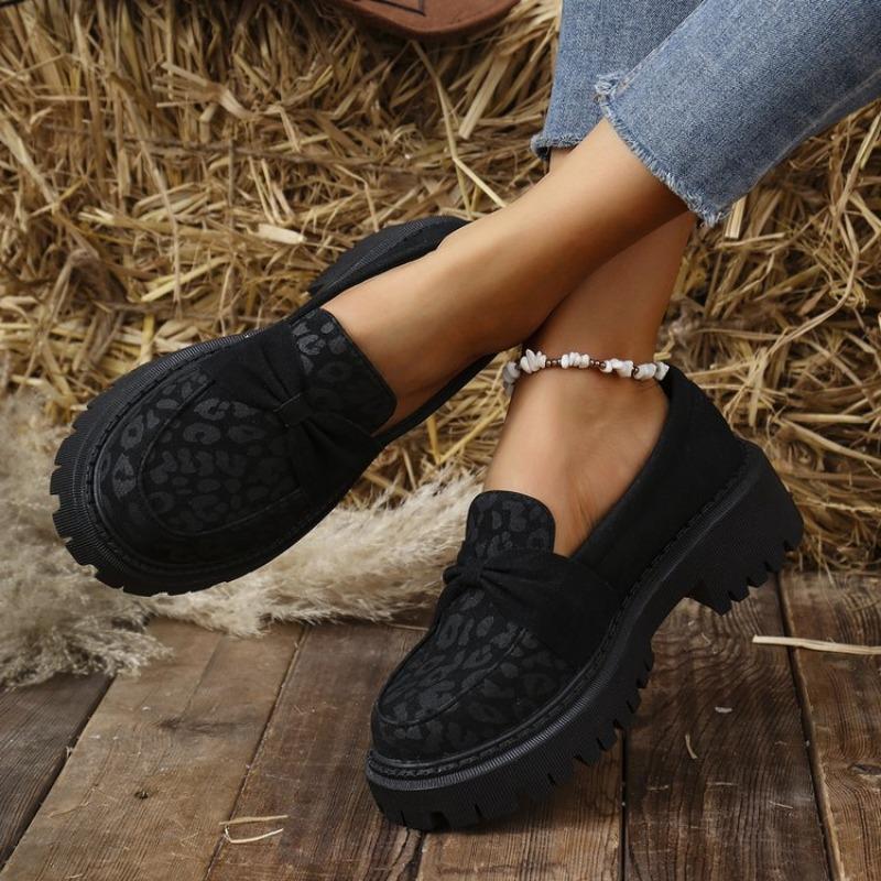 Fashion Women's Fashion Thick Heel Shoes Spring New Round Head Deep Mouth Butterfly Knot Thick Sole Non-slip Low-top Shoes