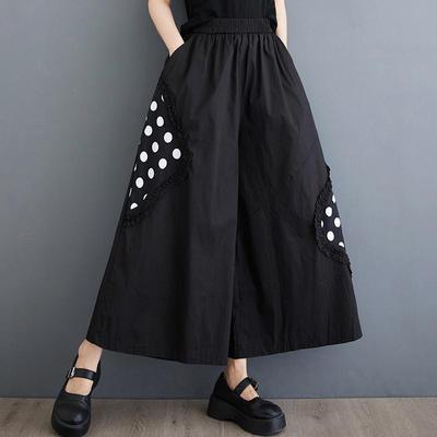 Black Cotton Plus Size Vintage High Waist Casual Loose Summer Wide Leg Pants Women Trousers