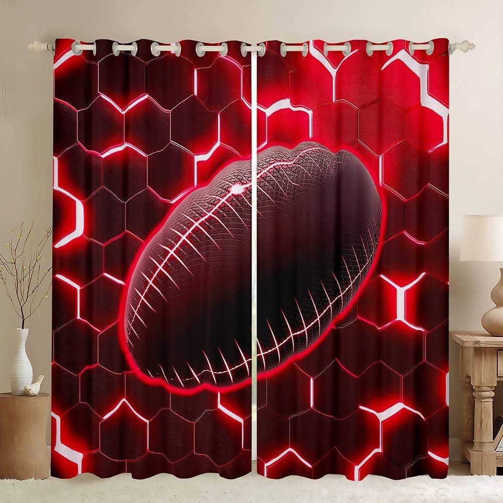 2 Panel Hexagonal Geometric Glowing Curtain Basketball Baseball Football Soccer Curtain for Boys Bedroom Blinds Window Cortinas