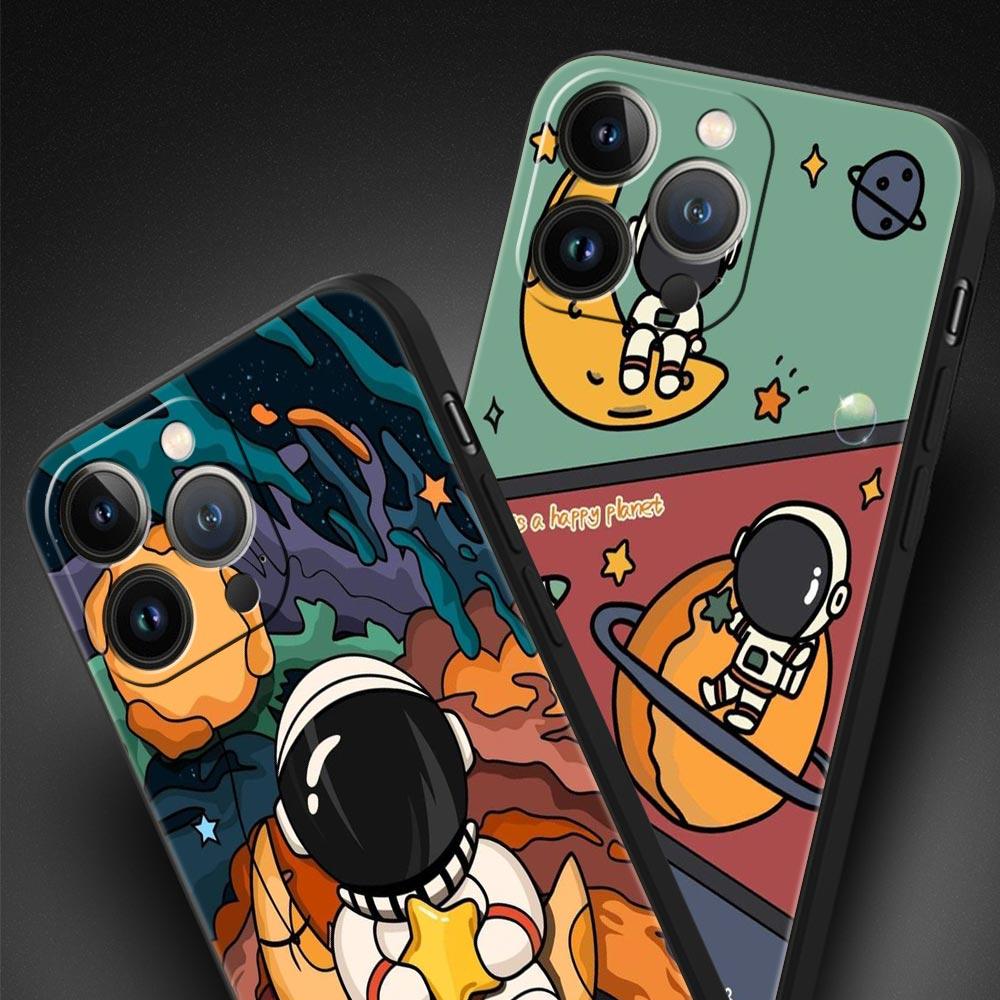 Cartoon Cute Cosmonaut Phone Case Cover for iPhone 17 16 15 14 13 12 11 Pro Max 17 Air Plus Shockproof Soft TPU Shell Fundas Bag