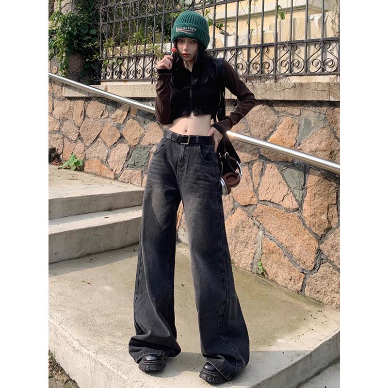 2024 Plus Size High Waist Black Wide Leg Jeans for Women - Tall, Loose, Floor-Length